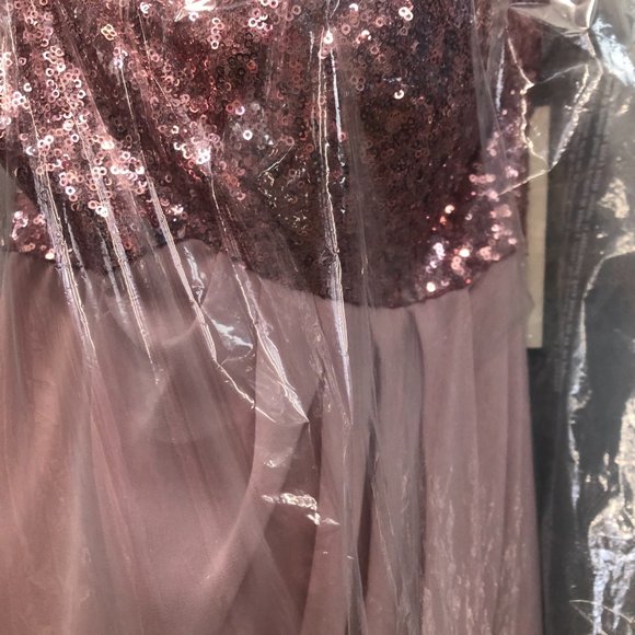 New Dusty Rose Gold Blush Sequin Dress, Aline Bridesmaid Formal Sparkle G&G - Picture 7 of 13